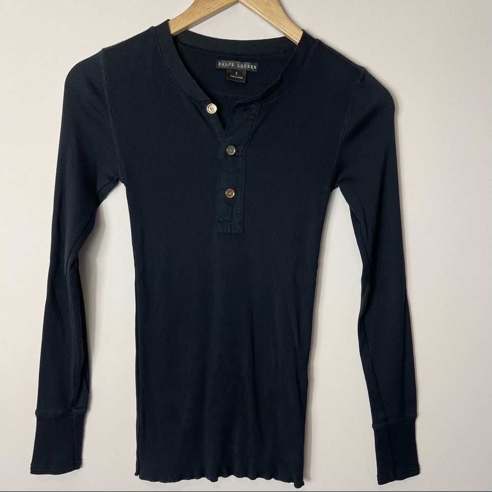 Ralph Lauren Black Label Ribbed Henley Long sleeve Woman’s Small Fitted